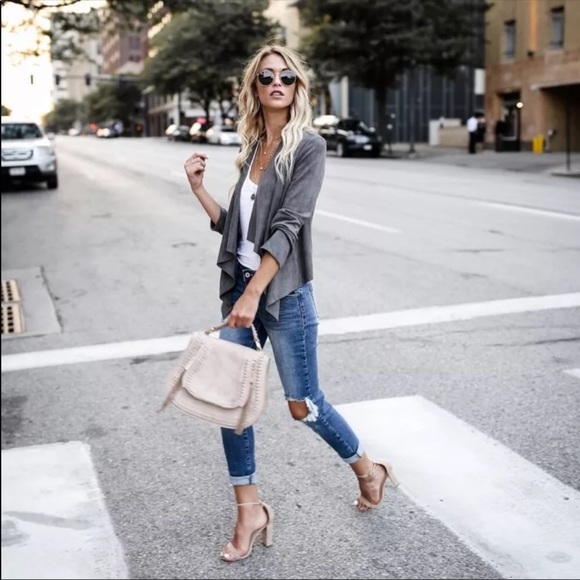 RESTOCKING SOON! Faux Suede Grey Open Cardigan - Picture 7 of 8